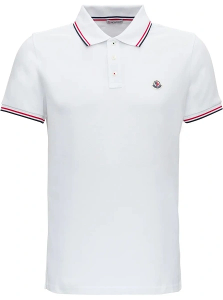Tricou polo Moncler alb din bumbac cu logo brodat