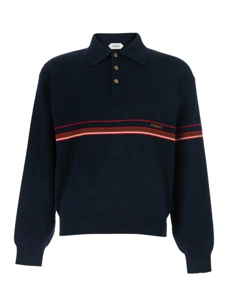Tricou polo Versace albastru din bumbac