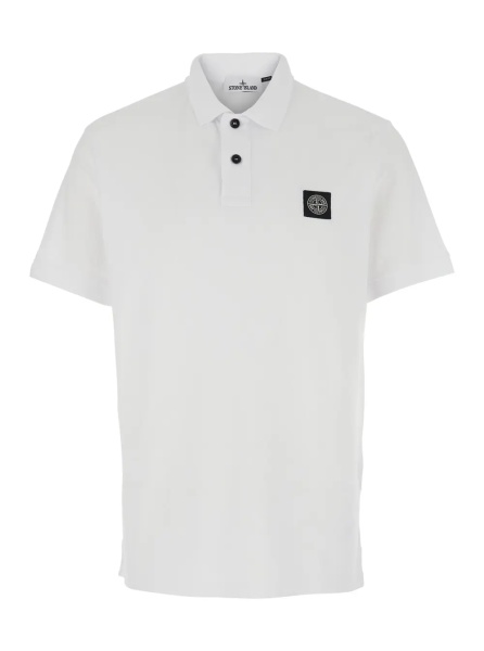 Tricou Polo White Polo with Classic Collar and Patch Logo on the Front in Stretch Cotton Men
