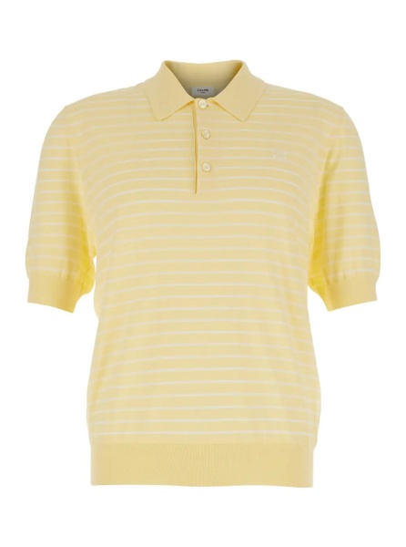 Tricou Polo Yellow Polo Shirt with Classic Collar and All-Over Striped Motif in Cotton Knit Man