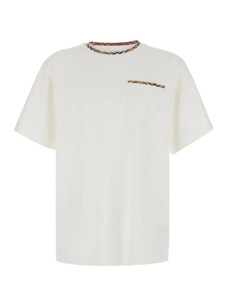 Tricou 'RYAN' white T-shirt with Check motif details in Cotton for Men