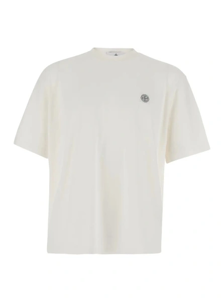 Tricou Stone Island alb din bumbac