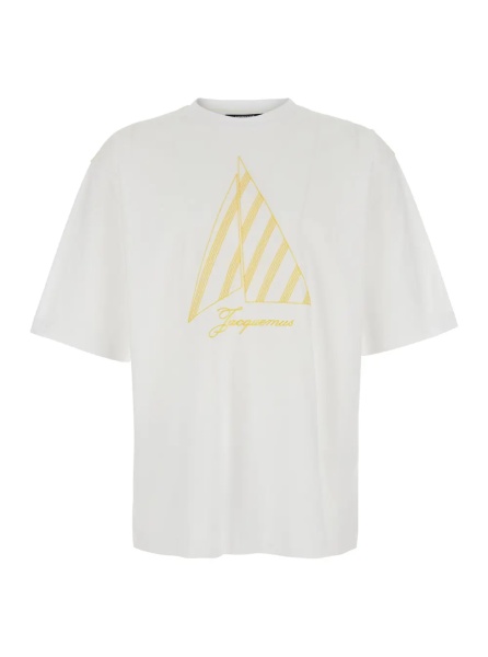 Tricou The 'Voilier' White T-Shirt with Sailboat Embroidery and Logo Lettering on the Front in Cotton for Men