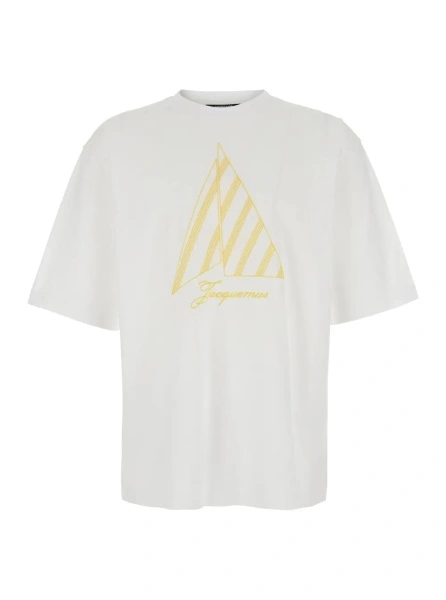 Tricou The 'Voilier' White T-Shirt with Sailboat Embroidery and Logo Lettering on the Front in Cotton for Men