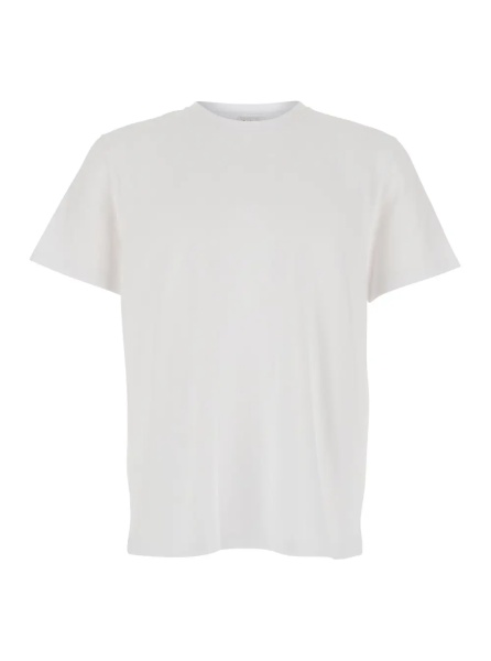 Tricou White Crew Neck T-Shirt with Embroidered Logo on the Back in Cotton for Men
