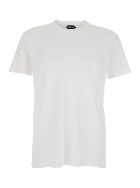 Tricou White Crew Neck T-Shirt with Logo Embroidery on the Front and Perforated Design in Cotton for Men