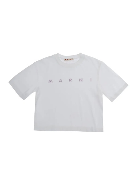 Tricou White Crew Neck T-Shirt with Logo lettering on the Front in Cotton Girl