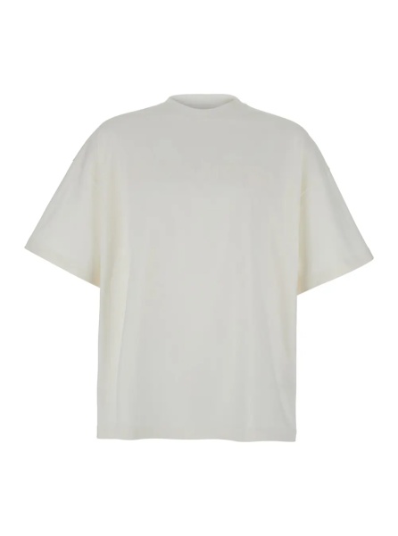 Tricou White Crewneck T-Shirt with Front Logo Print in Cotton Man