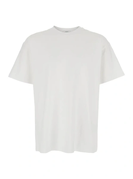 Tricou White Crewneck T-Shirt with Logo Lettering on the Rear in Cotton Man