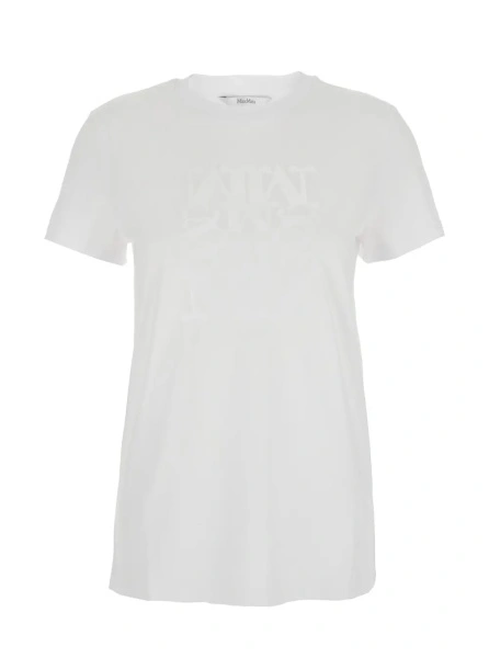 Tricou White Crewneck T-Shirt with Tonal Logo on the Front in Cotton Woman