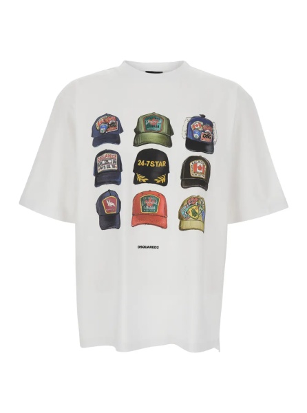 Tricou White T-shirt with Front Print and Logo Detail on the Back in Cotton for Men