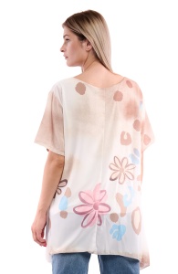Bluza dama 8894, Bej/Alb, One Size - Img 3