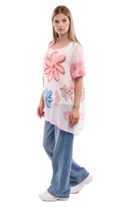 Bluza dama 8894, Roz/Alb, One Size - Img 2