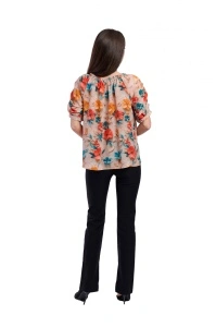 Bluza dama 933 - Crem/Portocaliu/Turcoaz - Img 2