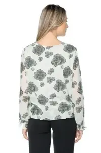 Bluza dama cu imprimeu 924, mâneci lungi vaporoase, Ivoire-Kaki - Img 2