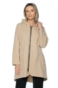 Hanorac dama cu glugă și fermoar, One size, Bej - Img 3