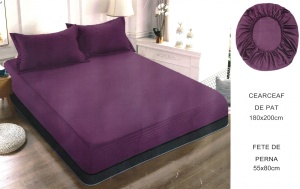 Set husa pat cu elastic si 2 fete de perna,180x200 cm - culoare Mov Inchis