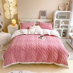 Set Lenjerie de Pat Cocolino Premium, 4 Piese, Model Tricotat, Roz