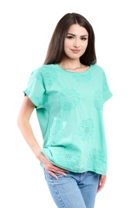 Tricou dama cu imprimeu floral 1055, Turcoaz, Marime Universala - Img 2