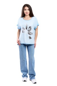 Tricou dama, Flower, Bleu, Marime Universala
