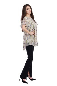 Bluza dama 949, Bej/Verde Deschis/Mov, Marime Universala - Img 3