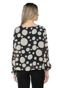 Bluza dama cu imprimeu 924, mâneci lungi vaporoase, Negru-Crem - Img 2