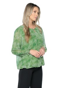 Bluza dama cu imprimeu 924, mâneci lungi vaporoase, Verde - Img 6