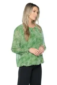 Bluza dama cu imprimeu 924, mâneci lungi vaporoase, Verde - Img 6