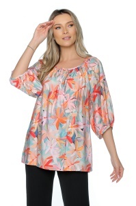Bluză damă lejeră 701, mâneci 3/4 bufante, imprimeu Multicolor