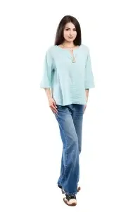 Camasa dama uni, Turcoaz Deschis, Oversize - Img 3
