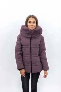 Geacă damă matlasată cu glugă și blană sintetică detașabilă 2319 - Lila Inchis