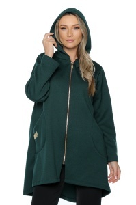 Hanorac dama cu glugă și fermoar, One size, Verde - Img 5