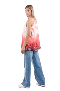 Maieu dama 8958 cu imprimeu, Coral/Alb, One Size - Img 2