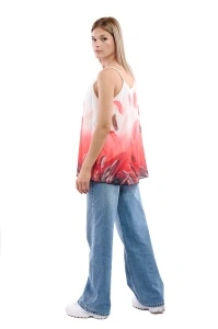 Maieu dama 8958 cu imprimeu, Coral/Alb, One Size - Img 2