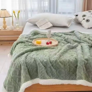 Pătură Cocolino cu Blăniță Uni, 200x230 cm, Model Tricotat , Verde Pal