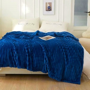 Patura cocolino cu dungi, 200x230cm - Culoare Albastru Inchis - Img 4
