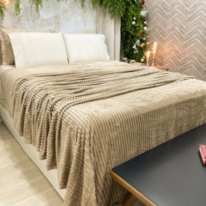 Patura cocolino cu dungi, 200x230cm - Culoare Bej Deschis - Img 3