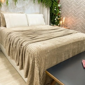 Patura cocolino cu dungi, 200x230cm - Culoare Bej Deschis - Img 3
