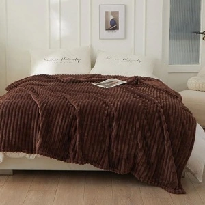 Patura cocolino cu dungi, 200x230cm - Culoare Maro - Img 2