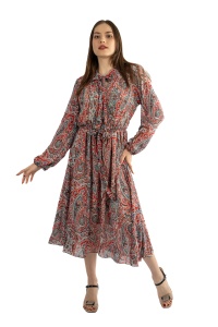 Rochie dama 2383, Rosu/Gri, XL