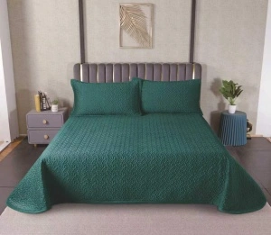Set Cuvertură de Pat Matlasată/Catifelata din Microfibră, 3 Piese, 230x250 cm, Verde