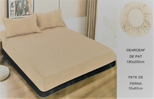 Set husa pat cu elastic si 2 fete de perna,180x200 cm - culoare Bej