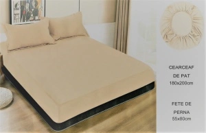 Set husa pat cu elastic si 2 fete de perna,180x200 cm - culoare Bej