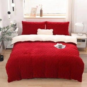 Set Lenjerie de Pat Cocolino Premium, 4 Piese, Model Tricotat, Rosie
