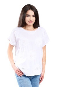 Tricou dama cu imprimeu floral 1055, Alb, Marime Universala - Img 2