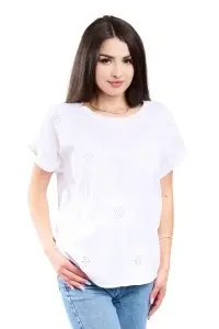 Tricou dama cu imprimeu floral 1055, Alb, Marime Universala - Img 2
