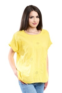 Tricou dama cu imprimeu floral 1055, Galben, Marime Universala - Img 2