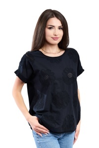 Tricou dama cu imprimeu floral 1055, Negru, Marime Universala - Img 2