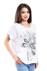 Tricou dama, Flower, Alb, Marime Universala - Img 2