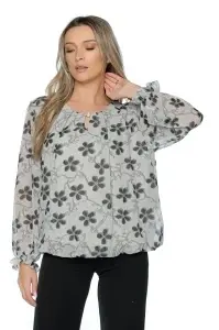 Bluza dama cu imprimeu 924, mâneci lungi vaporoase, Gri-Negru - Img 4